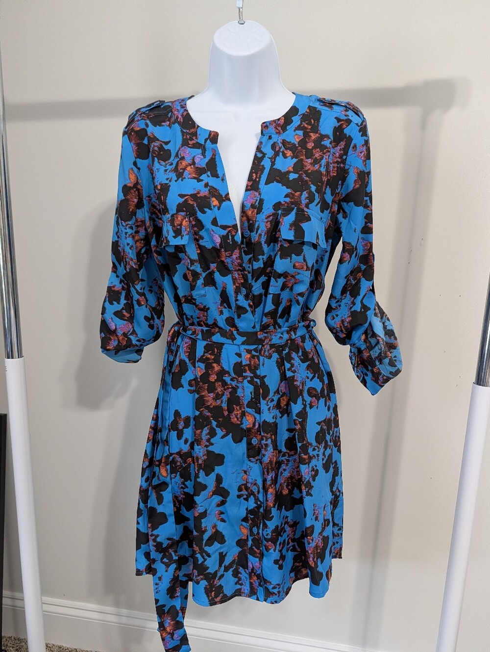 Collective Concepts Electric Blue, Black & Rust Floral Midi Dress